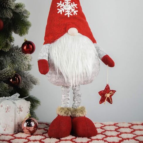 WORLDECO 2023 زينة عيد الميلاد ذات الأرجل الطويلة مع الأضواء والموسيقى، زخارف دمية عيد الميلاد الدائمة المصنوعة يدويًا، ديكور حفلات سانتا الشتوية الاسكندنافية، هدايا تمثال العطلات، 24 بوصة، أحمر in Kuwait