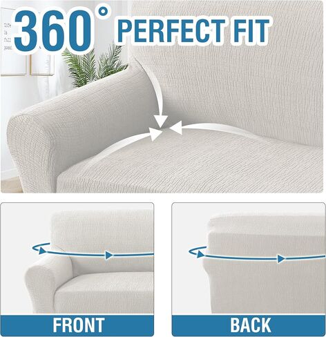 H.VERSAILTEX 2024 Newest Jacquard Couch Covers for 3 Cushion Couch 1 Piece Stretch Sofa Covers Furniture Protector Anti-Slip Soft Thickened Dogs Slipcovers Washable Crizzle Pattern(Sofa, Ivory) in Saudi Arabia