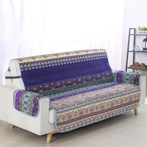 yiran boho mandala غطاء أريكة ملون مخطط غطاء أريكة الغلاف مع الأشرطة المرنة البوهيمي لينة ستوكات حامي الأثاث للأطفال الكلاب الحيوانات الأليفة، 3 مقاعد (منطقة الجلوس 66 بوصة) in Kuwait