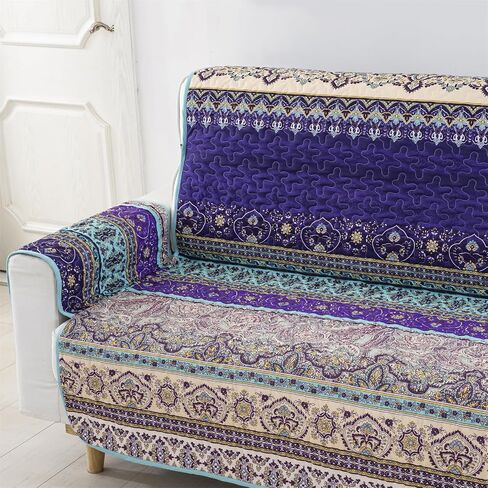 yiran boho mandala غطاء أريكة ملون مخطط غطاء أريكة الغلاف مع الأشرطة المرنة البوهيمي لينة ستوكات حامي الأثاث للأطفال الكلاب الحيوانات الأليفة، 3 مقاعد (منطقة الجلوس 66 بوصة) in Kuwait