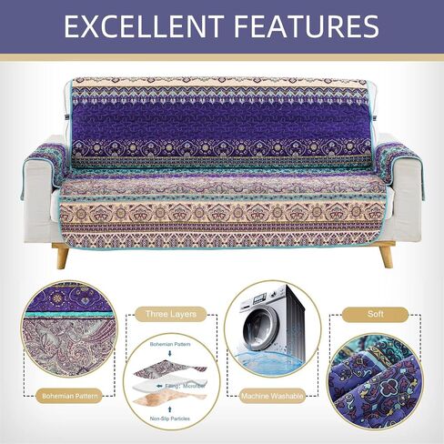 yiran boho mandala غطاء أريكة ملون مخطط غطاء أريكة الغلاف مع الأشرطة المرنة البوهيمي لينة ستوكات حامي الأثاث للأطفال الكلاب الحيوانات الأليفة، 3 مقاعد (منطقة الجلوس 66 بوصة) in Kuwait