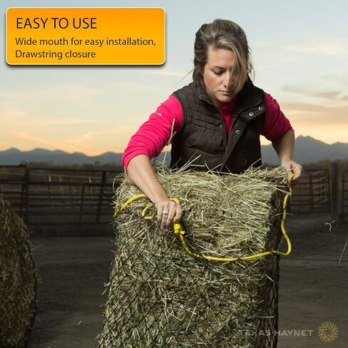 Texas Haynet - حامل شبكة مربعة للقش للأحصنة - شبكة نايلون مربعة متينة لتناول الطعام البطيء - شبكة حبل القش صناعة أمريكية - تناسب بسهولة بالات 91.4 × 45.7 × 45.7 × 45.7 سم مع فتحات 3.8 سم in Saudi Arabia