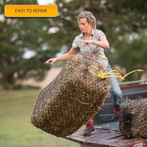 Texas Haynet - حامل شبكة مربعة للقش للأحصنة - شبكة نايلون مربعة متينة لتناول الطعام البطيء - شبكة حبل القش صناعة أمريكية - تناسب بسهولة بالات 91.4 × 45.7 × 45.7 × 45.7 سم مع فتحات 3.8 سم in Saudi Arabia