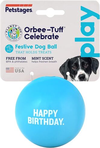 Planet Dog Orbee-Tuff Happy Birthday Ball Blue Treat-Dispensing Dog Toy in Saudi Arabia