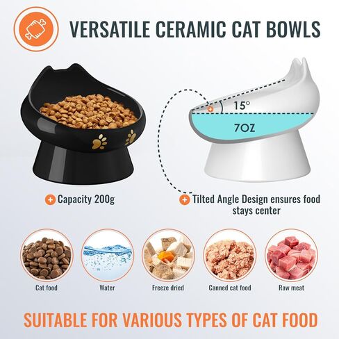 وعاء طعام للقطط مضاد للقيء، أوعية مرتفعة للقطط، وعاء سيراميك مرتفع للطعام والماء، خالٍ من الرصاص والكادميوم، يمنع الانسكابات ويعزز الأكل الصحي، آمن للاستخدام في الميكروويف وغسالة الأطباق (قطعتان) in Kuwait