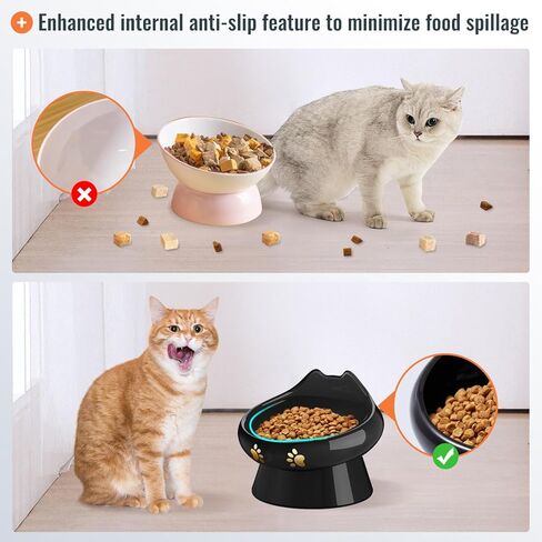 وعاء طعام للقطط مضاد للقيء، أوعية مرتفعة للقطط، وعاء سيراميك مرتفع للطعام والماء، خالٍ من الرصاص والكادميوم، يمنع الانسكابات ويعزز الأكل الصحي، آمن للاستخدام في الميكروويف وغسالة الأطباق (قطعتان) in Kuwait