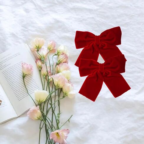 Velvet Red Hair Bows - 2Pcs Hair Clips with Bows, 4" Big Tail Hair Bows Hair Accessories for Women Girls Toddlers Kids Baby (red) in Saudi Arabia