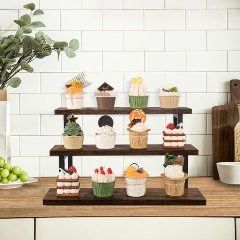 حامل عرض خشبي من YINMIT، حامل صينية متدرج خشبي، منظم رف توابل رف توابل من 3 طبقات، رف عرض كونترتوب لمجموعة الدمى والأشكال والعطور والكب كيك والرائحة والشموع in Kuwait
