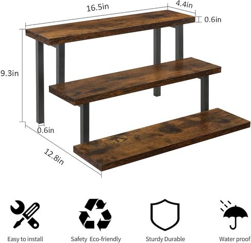 حامل عرض خشبي من YINMIT، حامل صينية متدرج خشبي، منظم رف توابل رف توابل من 3 طبقات، رف عرض كونترتوب لمجموعة الدمى والأشكال والعطور والكب كيك والرائحة والشموع in Kuwait