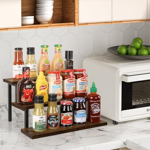 حامل عرض خشبي من YINMIT، حامل صينية متدرج خشبي، منظم رف توابل رف توابل من 3 طبقات، رف عرض كونترتوب لمجموعة الدمى والأشكال والعطور والكب كيك والرائحة والشموع in Kuwait