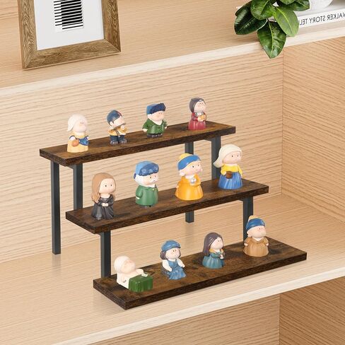 حامل عرض خشبي من YINMIT، حامل صينية متدرج خشبي، منظم رف توابل رف توابل من 3 طبقات، رف عرض كونترتوب لمجموعة الدمى والأشكال والعطور والكب كيك والرائحة والشموع in Kuwait