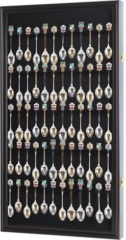 DisplayGifts 60 Souvenir Spoon Tea Spoon Display Case Rack Holder Wall Cabinet Frame, UV Protection, Lockable Door (Black Finish) in Saudi Arabia
