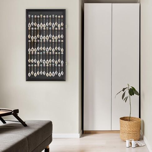 DisplayGifts 60 Souvenir Spoon Tea Spoon Display Case Rack Holder Wall Cabinet Frame, UV Protection, Lockable Door (Black Finish) in Saudi Arabia