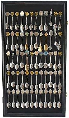DisplayGifts 60 Souvenir Spoon Tea Spoon Display Case Rack Holder Wall Cabinet Frame, UV Protection, Lockable Door (Black Finish) in Saudi Arabia