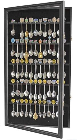DisplayGifts 60 Souvenir Spoon Tea Spoon Display Case Rack Holder Wall Cabinet Frame, UV Protection, Lockable Door (Black Finish) in Saudi Arabia
