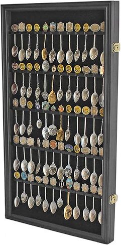DisplayGifts 60 Souvenir Spoon Tea Spoon Display Case Rack Holder Wall Cabinet Frame, UV Protection, Lockable Door (Black Finish) in Saudi Arabia