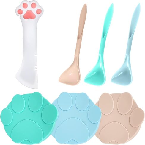 HOMURY Pet Food Can Spoon: 3 Pcs Pet Food Can Covers with 4 Pcs Food Mixing Spoons Silicone Pet Food Can Spoons Food Storage Pet Cat Supplies, Universal Pet Food Can Supplies Set for Dogs Cats in Kuwait