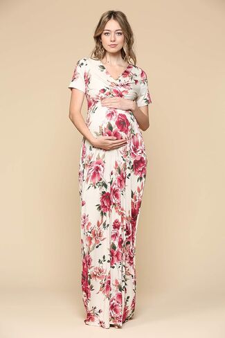 LaClef Women's Maternity Maxi Dress with Side Pocket for Baby Shower or Photography in Saudi Arabia
