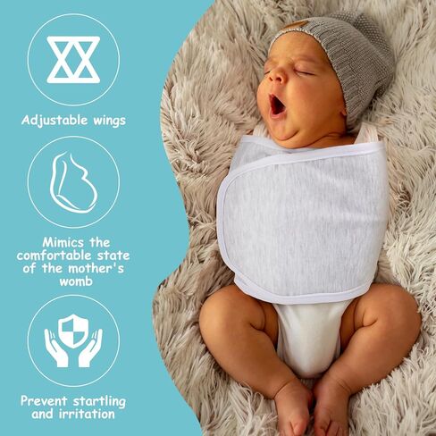 VitalCozy VitalCozy 3 Pcs Newborn Snuggle Strap Baby Swaddle Band Adjustable Arms Safe Baby Belly Band Baby Transitional Sack for Newborn Baby Boys Girls (Light Green, Light Blue, Light Gray) in Kuwait