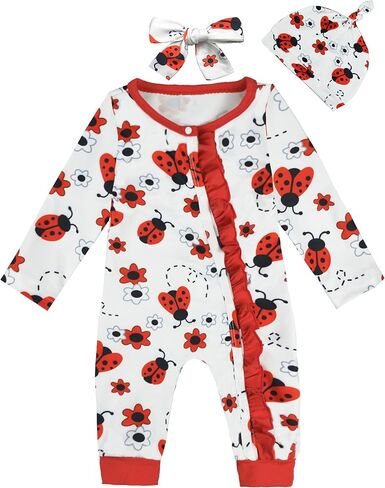 EuquixZeph ملابس طفلة طويلة الأكمام نيسيي للطفل فتاة كشكش الرضع فتاة ملابس طفلة وتتسابق عقال وقبعة in Kuwait