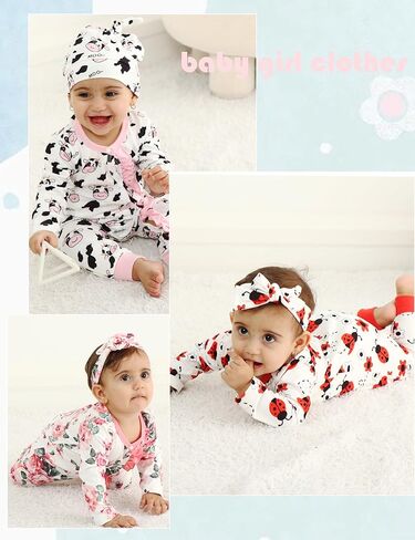 EuquixZeph ملابس طفلة طويلة الأكمام نيسيي للطفل فتاة كشكش الرضع فتاة ملابس طفلة وتتسابق عقال وقبعة in Kuwait