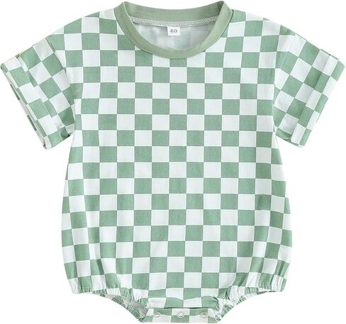 Karuedoo Newborn Baby Boy Girl Clothes Checkered T-Shirt Bubble Romper Oversized Short Sleeve Onesie One-Piece Summer Outfit in Kuwait