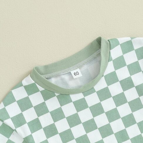 Karuedoo Newborn Baby Boy Girl Clothes Checkered T-Shirt Bubble Romper Oversized Short Sleeve Onesie One-Piece Summer Outfit in Kuwait