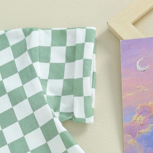 Karuedoo Newborn Baby Boy Girl Clothes Checkered T-Shirt Bubble Romper Oversized Short Sleeve Onesie One-Piece Summer Outfit in Kuwait