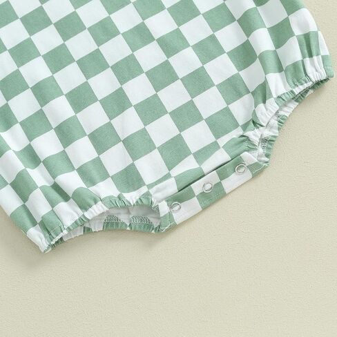 Karuedoo Newborn Baby Boy Girl Clothes Checkered T-Shirt Bubble Romper Oversized Short Sleeve Onesie One-Piece Summer Outfit in Kuwait