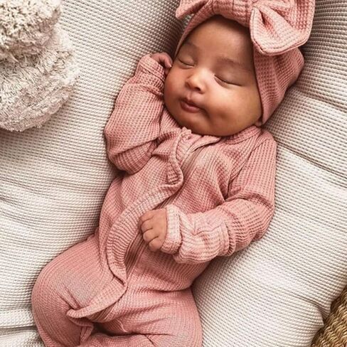 Ledy Champswiin Newborn Baby Girl Solid Romper Clothes Long Sleeve Frill Onesie Bodysuit Infant Jumpsuit Headband Outfits in Saudi Arabia