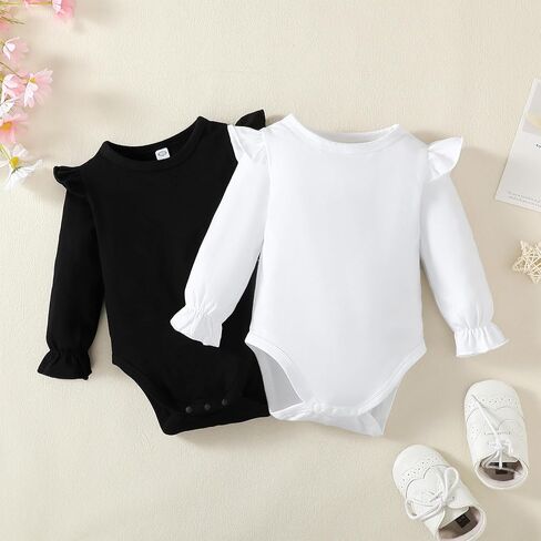 ZFZDRen ملابس الأطفال الرضع البنات بلون واحد رومبير ذات أكمام مكشكشة بدلة للأطفال الصغار بأكمام طويلة ملابس شتوية in Kuwait