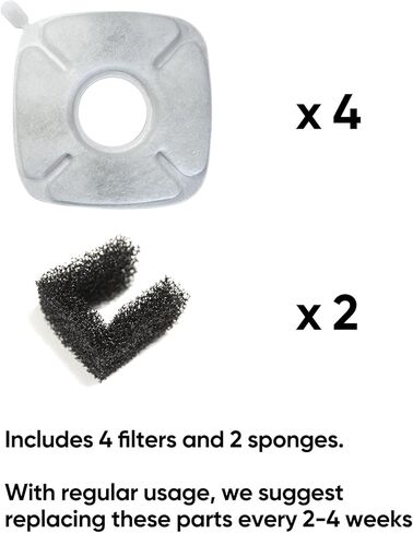 عبوة من 4 فلاتر بديلة من Loomla و2 عبوة من إسفنجات الفلتر المسبق البديلة لموزع وعاء الماء الأوتوماتيكي للكلاب سعة 135 أونصة/4 لتر، ونافورة مياه القطط (VC1460) ومرشحات نافورة المياه ثلاثية المفعول من كاتيت in Kuwait