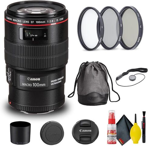 عدسة Canon EF 100mm f/2.8L Macro هي عدسة USM (3554B002) + طقم مرشح + حافظة غطاء + طقم تنظيف + المزيد (متجدد) in Saudi Arabia