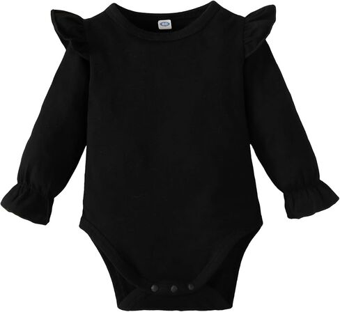 ZFZDRen ملابس الأطفال الرضع البنات بلون واحد رومبير ذات أكمام مكشكشة بدلة للأطفال الصغار بأكمام طويلة ملابس شتوية in Kuwait