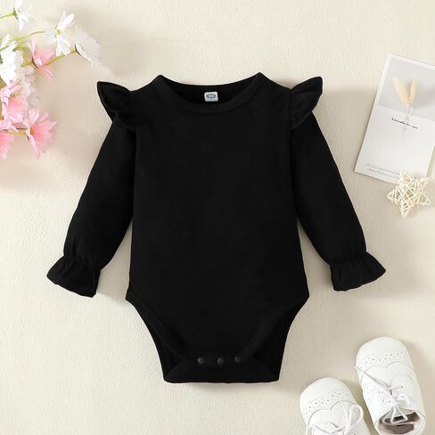 ZFZDRen ملابس الأطفال الرضع البنات بلون واحد رومبير ذات أكمام مكشكشة بدلة للأطفال الصغار بأكمام طويلة ملابس شتوية in Kuwait