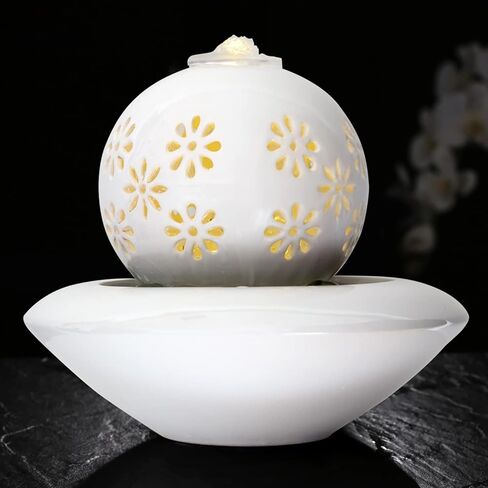 crapelles Tabletop Water Fountain, Indoor Waterfall Fountain, Hollowed-Out Ceramic Ball with Ceramic Pot Romantic Creative Décor, for Home,Office in Kuwait