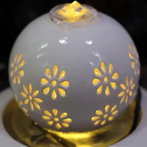 crapelles Tabletop Water Fountain, Indoor Waterfall Fountain, Hollowed-Out Ceramic Ball with Ceramic Pot Romantic Creative Décor, for Home,Office in Kuwait