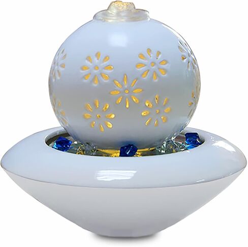crapelles Tabletop Water Fountain, Indoor Waterfall Fountain, Hollowed-Out Ceramic Ball with Ceramic Pot Romantic Creative Décor, for Home,Office in Kuwait