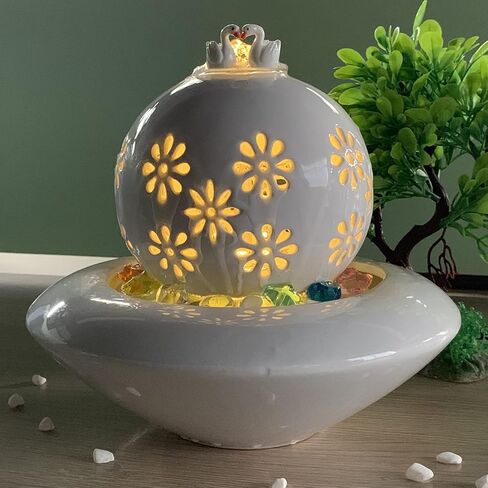 crapelles Tabletop Water Fountain, Indoor Waterfall Fountain, Hollowed-Out Ceramic Ball with Ceramic Pot Romantic Creative Décor, for Home,Office in Kuwait
