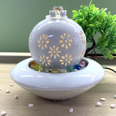 crapelles Tabletop Water Fountain, Indoor Waterfall Fountain, Hollowed-Out Ceramic Ball with Ceramic Pot Romantic Creative Décor, for Home,Office in Kuwait