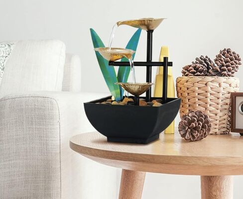 اكسشيلي نافورة سطح المكتب للاسترخاء في الطابق الثالث من الداخل، ديكورات مبتكرة للمكتب المنزلي، نافورة مياه جري، عجلة فينغ شوي، زخارف ترطيب، مضخة اوتوماتيكية مع مفتاح طاقة in Kuwait