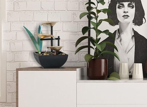 اكسشيلي نافورة سطح المكتب للاسترخاء في الطابق الثالث من الداخل، ديكورات مبتكرة للمكتب المنزلي، نافورة مياه جري، عجلة فينغ شوي، زخارف ترطيب، مضخة اوتوماتيكية مع مفتاح طاقة in Kuwait