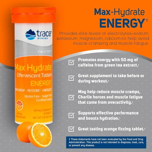 Trace Minerals | Max-Hydrate Endurance | Effervescent Tablets | Energy Support | Replenishes Electrolytes & Helps Avoid Muscle Cramps and Muscle Fatigue | Citrus Flavor | 8 X 10 Tabs in Saudi Arabia