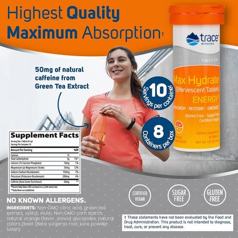 Trace Minerals | Max-Hydrate Endurance | Effervescent Tablets | Energy Support | Replenishes Electrolytes & Helps Avoid Muscle Cramps and Muscle Fatigue | Citrus Flavor | 8 X 10 Tabs in Saudi Arabia