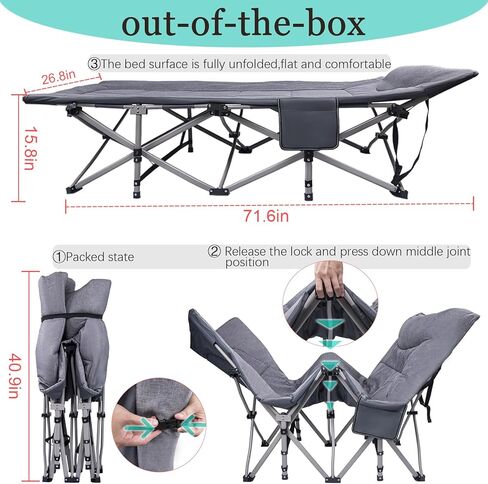 KAKO Camping Cots for Adults, Folding Camping Cot, Portable Cots for Adults, Camping Beds for Adults Heavy Duty 600 Lbs(Max Load) Folding Camp Cot with Carry Bag in Kuwait