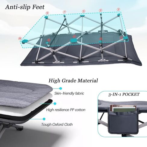 KAKO Camping Cots for Adults, Folding Camping Cot, Portable Cots for Adults, Camping Beds for Adults Heavy Duty 600 Lbs(Max Load) Folding Camp Cot with Carry Bag in Kuwait