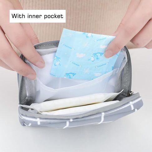 حقيبة تخزين المناديل الصحية، قطعتان من جراب كأس الحيض ، قماش قطني محمول صحي مناديل تخزين حقائب تخزين أنثوي الحيض الأولى حقيبة للفتيات والسيدات (شبكية) in Kuwait