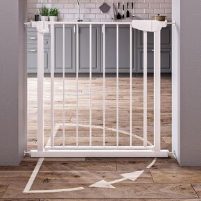 بوابة آمنة للأطفال للمشي من خلال المداخل مع إغلاق تلقائي، تناسب فتحات مقاس 29.9 بوصة - 32.3 بوصة، بوابات معدنية للحيوانات الأليفة للكلاب، طقم تثبيت بالضغط ومجموعة تثبيت على الحائط، المشي عبر بوابات الأطفال للأطفال والصغار in Kuwait