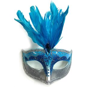 زي قناع الريش الأزرق والفضي WMT حفلة تنكرية لامعة in Kuwait