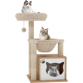 Dosker Cat Tree Tower 39in لطيف القط الأثاث متعدد المستويات أسرة شجرة القط مع أعمدة الخدش، منصة، شقة، سلة معلقة الكرة (الأخضر والبرتقالي) in Kuwait